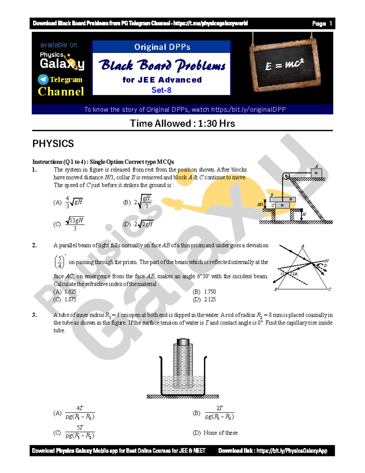 Black Board Problems for JEE Advanced Set-10: Physics, Chemistry, and ...