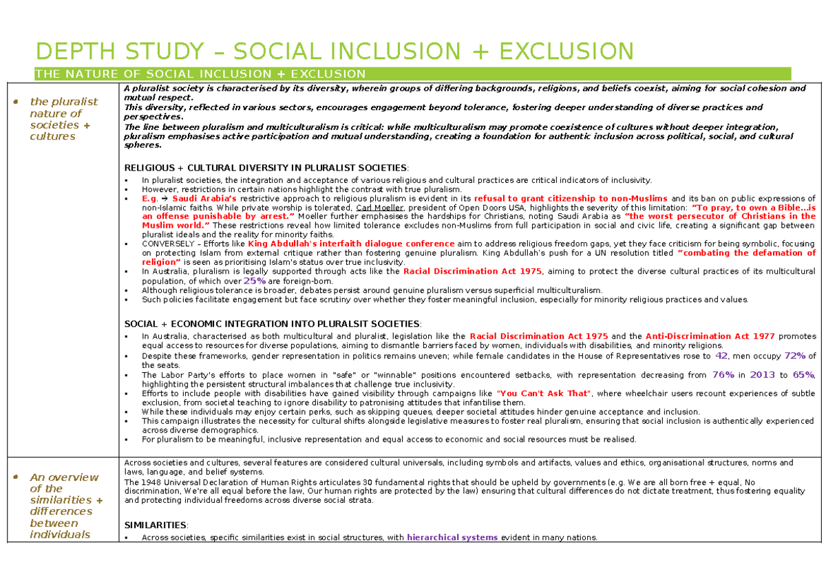 Depth Study - social inclusion and exclusion - DEPTH STUDY – SOCIAL ...