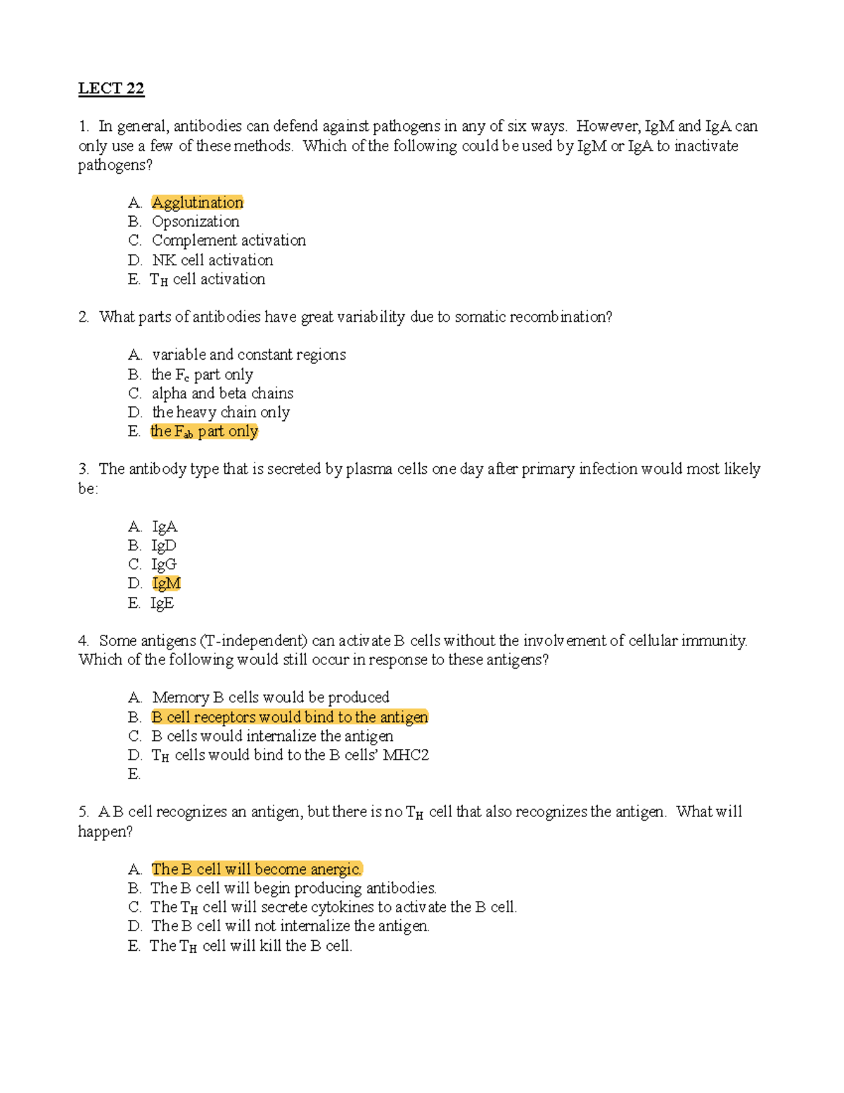 BIOL 221 MCQs 23 key - Mcq Questions and answers - LECT 22 In general ...