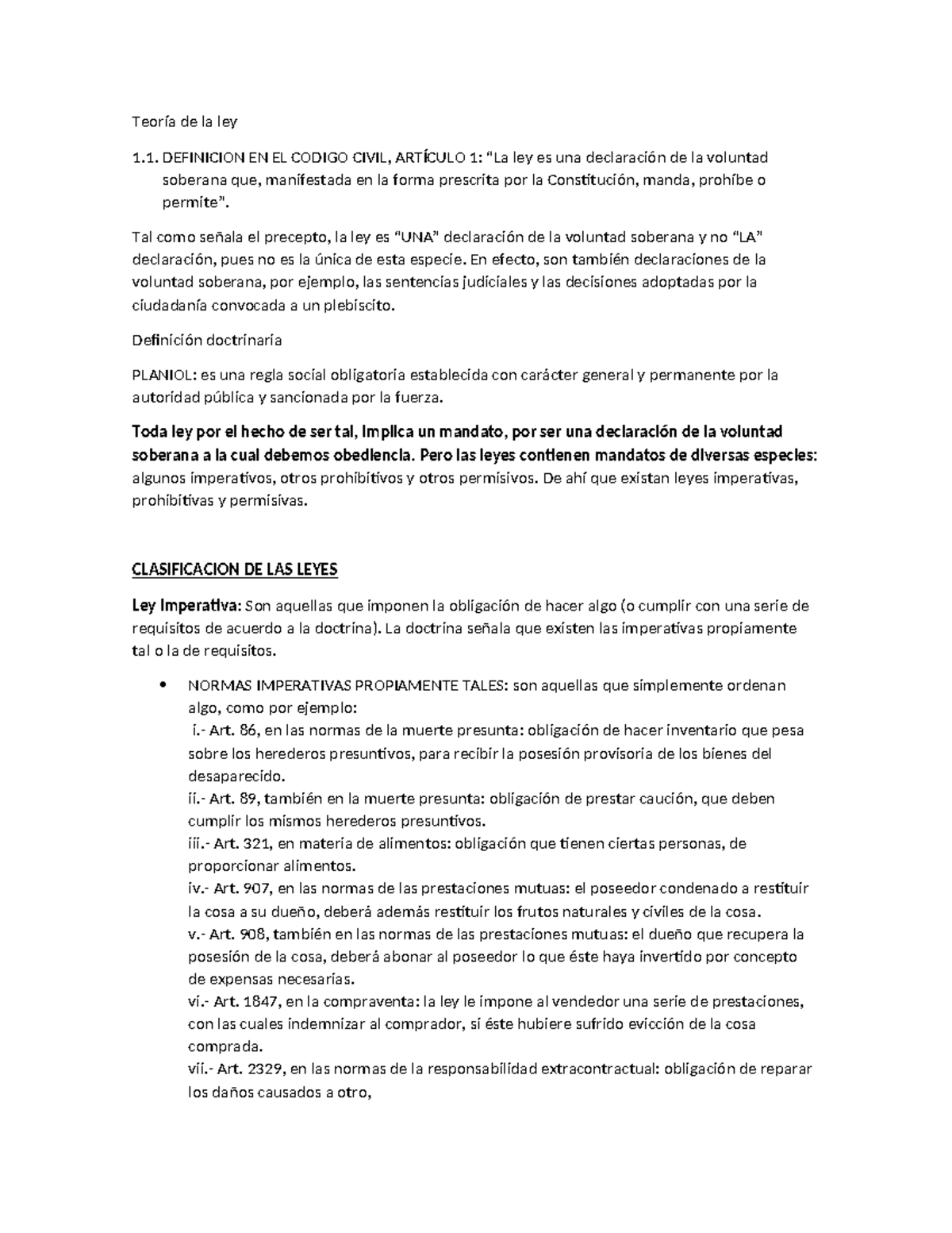 Teoría de la ley - apuntes - Teoría de la ley DEFINICION EN EL CODIGO ...