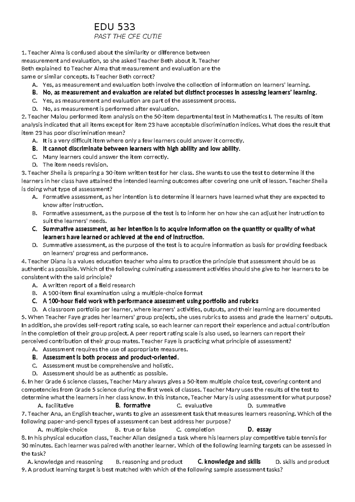 EDU 533 - Review on Measurement, Evaluation, and Assessment Concepts ...