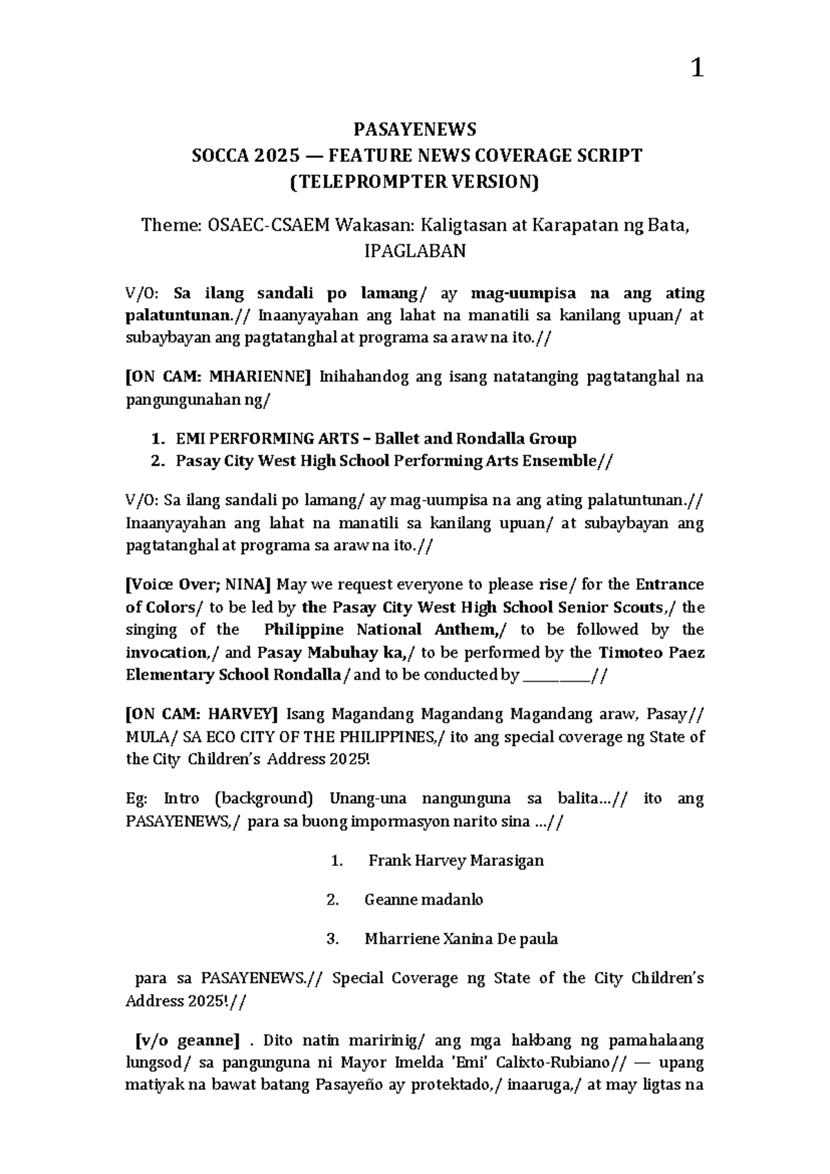 SOCCA 2025 - Special Coverage Script for State of the City Children's ...