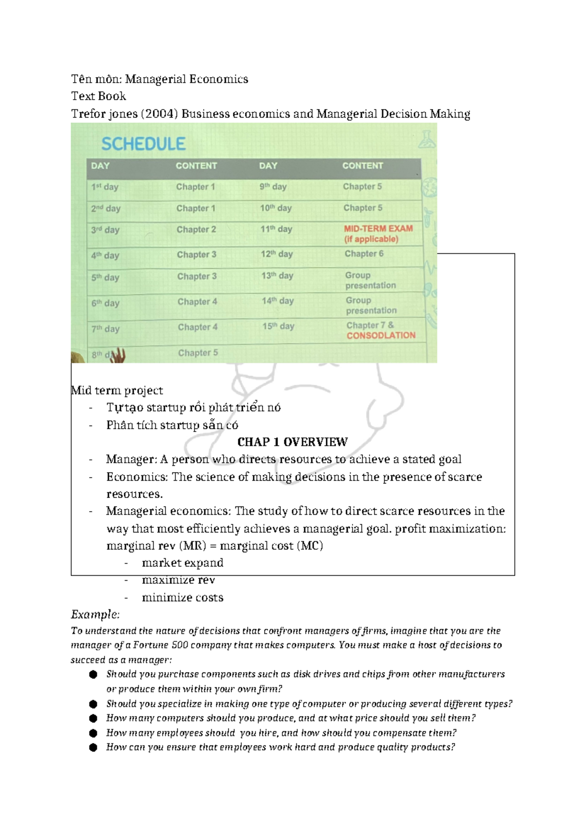 Managerial Economics KTKD Note - Chapter 1 Overview and Insights - Studocu