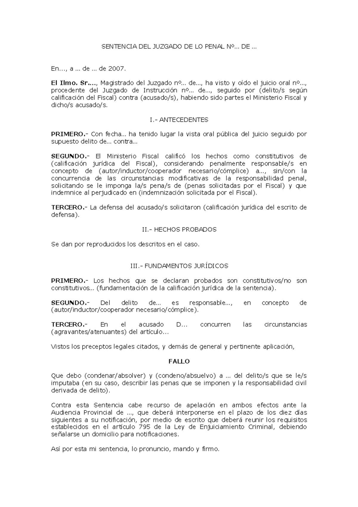 Sentencia Penal Modelo para Juzgado - Ejemplo de Fallo Jurídico - Studocu