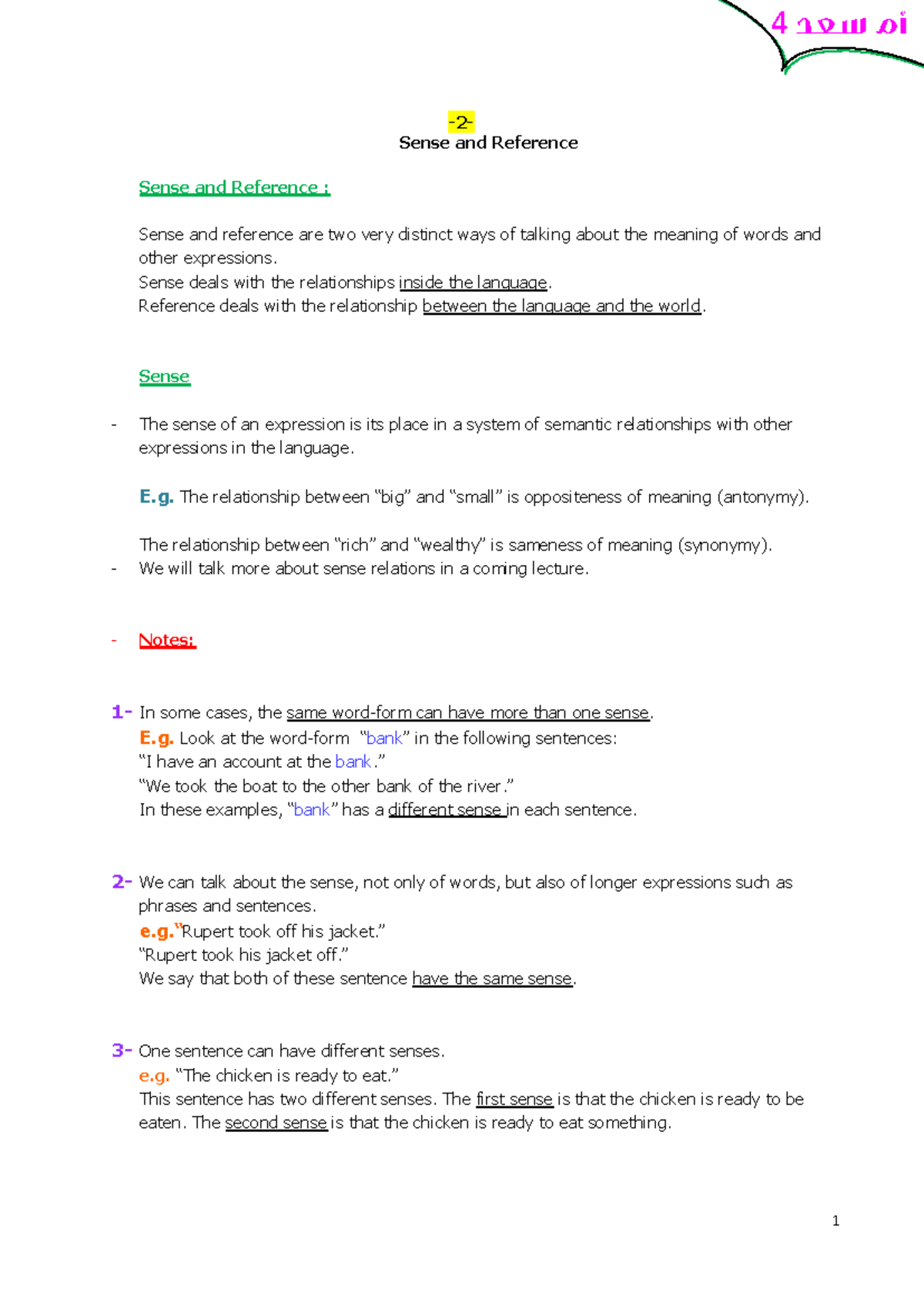 sentences and sense - English as Second langue - Studocu