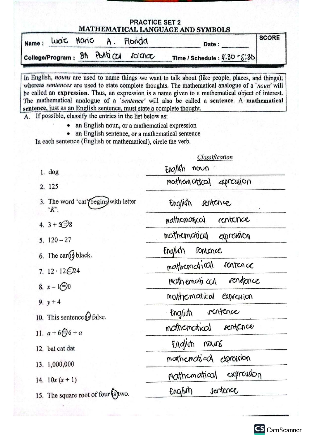 CS MMW Practice Set 2: Mathematical Language & Symbols - Studocu
