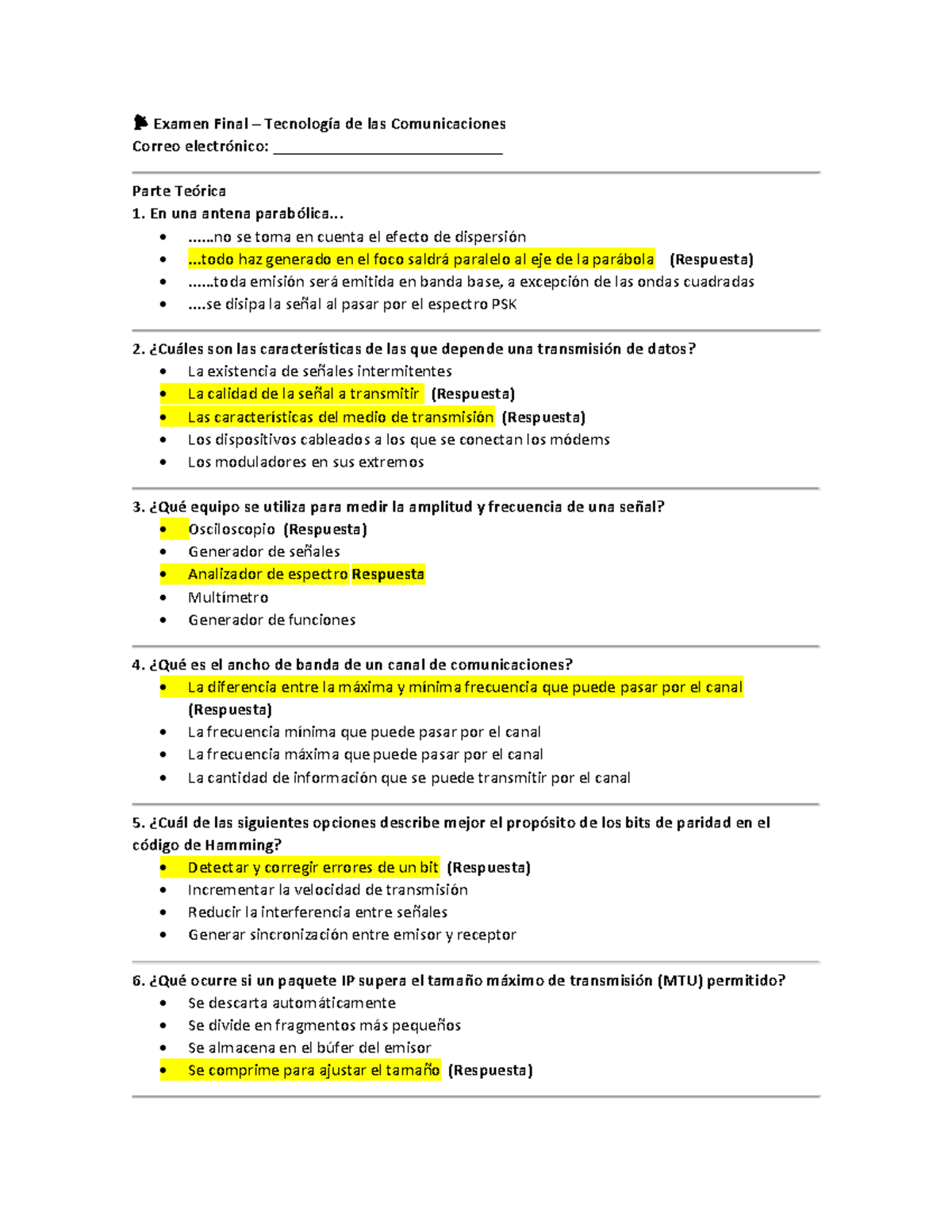Examen Final Tecnología de las Comunicaciones - Parte Teórica y Práctica - Document Preview