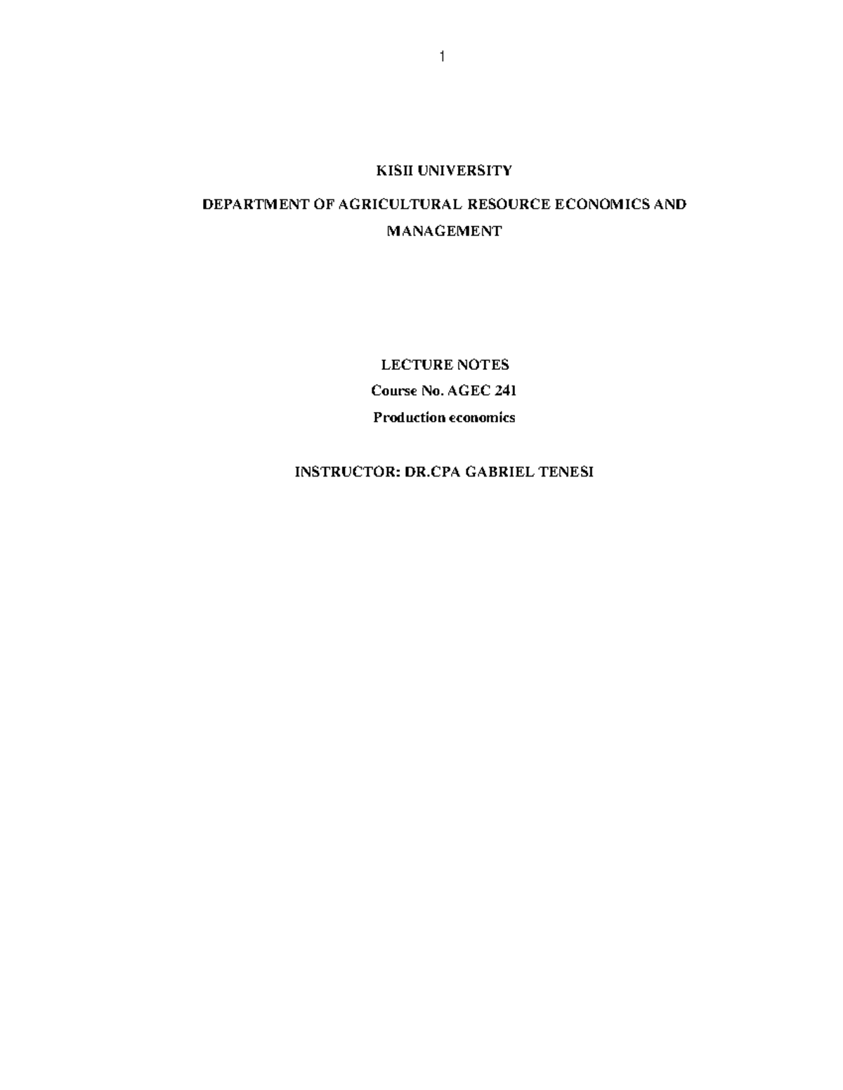 AGEC 241 Lecture Notes: Agricultural Production Economics - Studocu