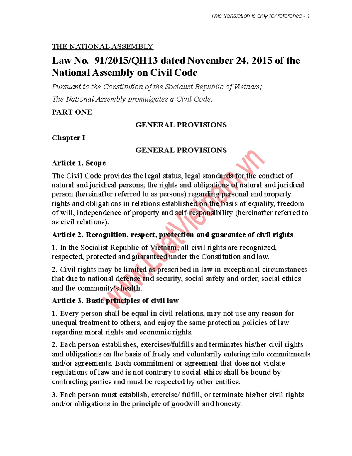 Civil code 2015 (eng) - THE NATIONAL ASSEMBLY Law No. 91/2015/QH13 ...