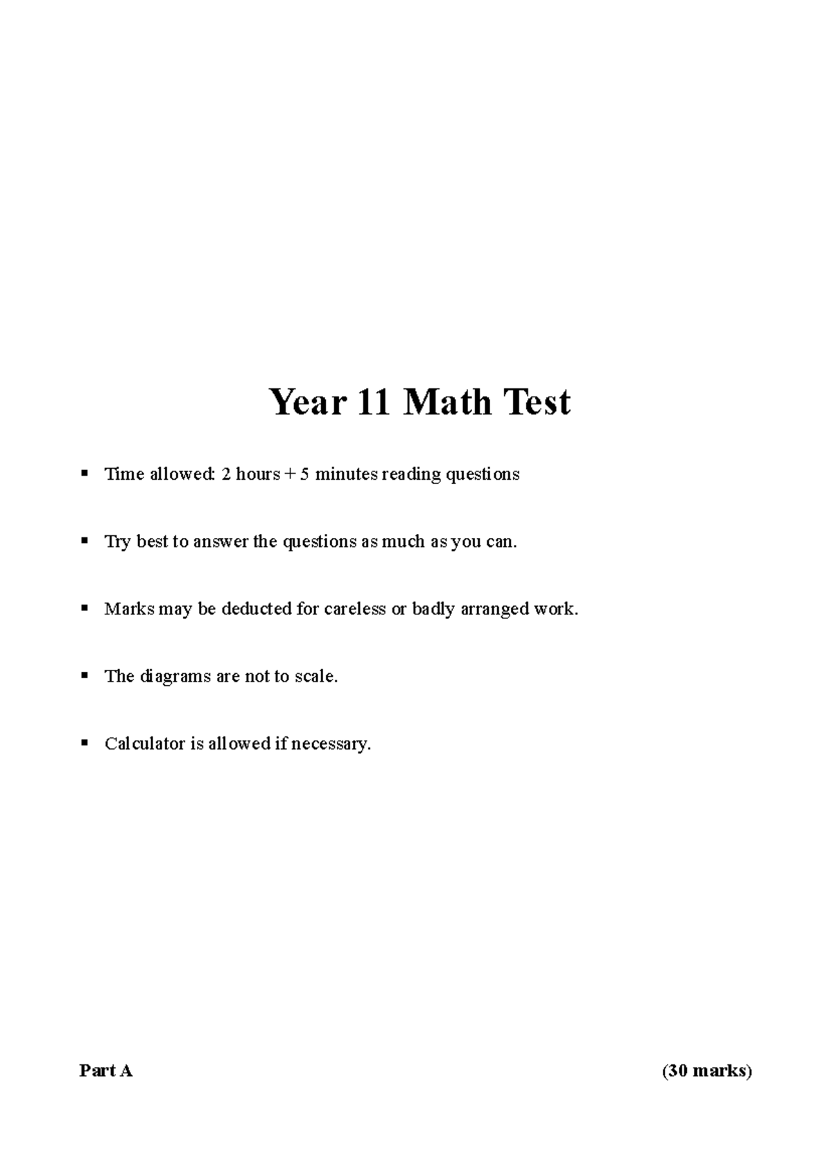 Year 11 Math Test - 20251007 - Comprehensive Exam Questions - Studocu