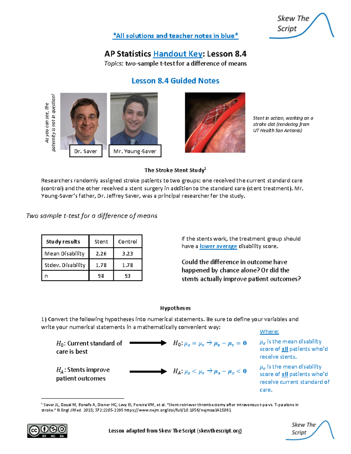 8.4.STS - Two-Sample T-Test for Stroke Stent Study Review - Studocu