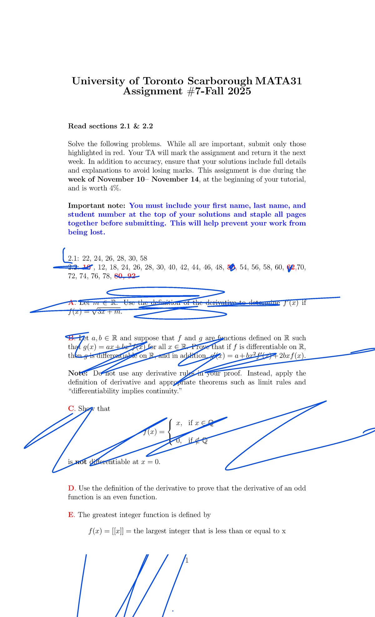 MATA31 Assignment 2025: Key Problems from Sections 2.1 & 2.2 - Studocu