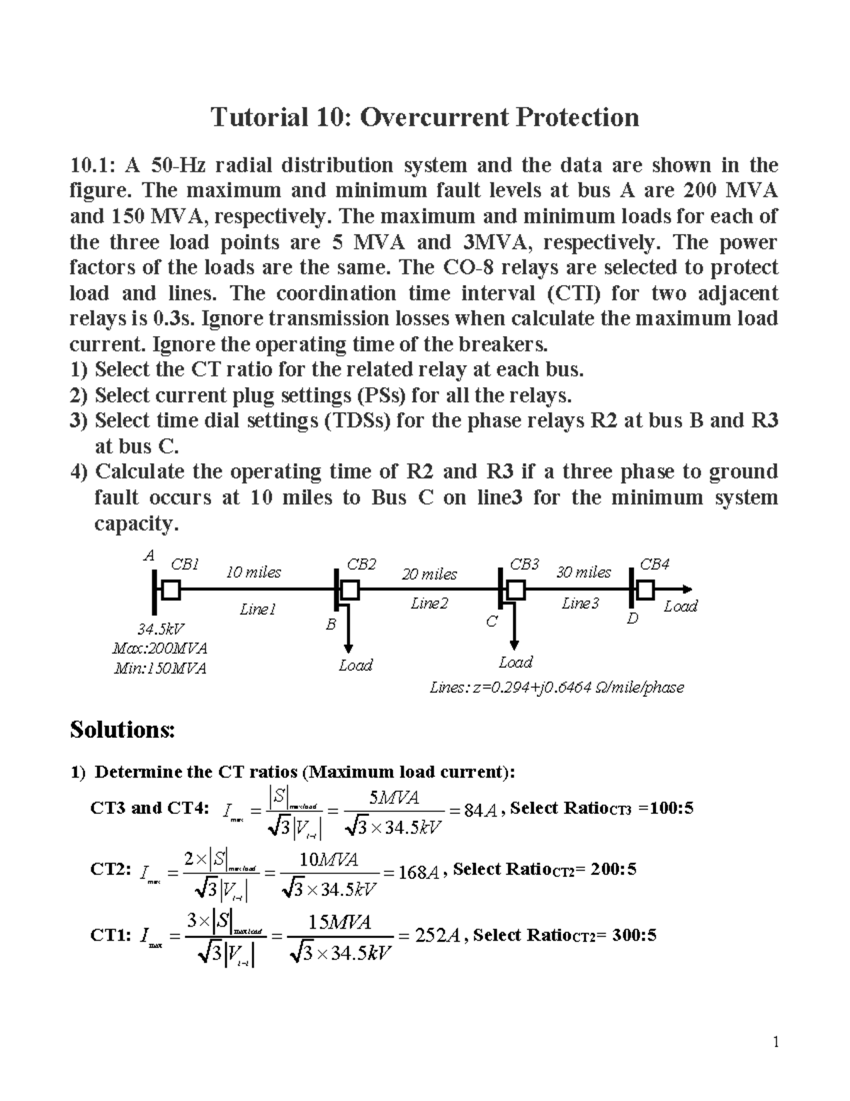 Tutorial 10: Solutions for Overcurrent Protection Studies - Studocu