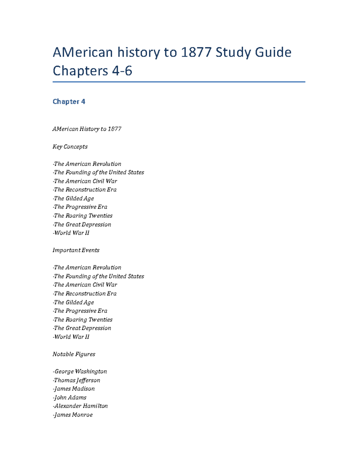 American History to 1877 Study Guide: Chapters 4-6 Overview - Studocu