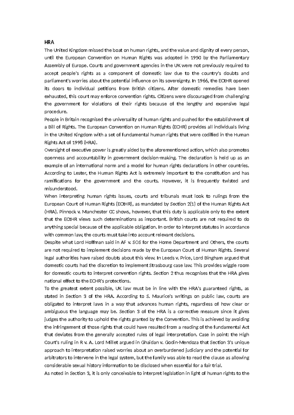 HRA: A Comprehensive Overview of the Human Rights Act in the UK - Studocu