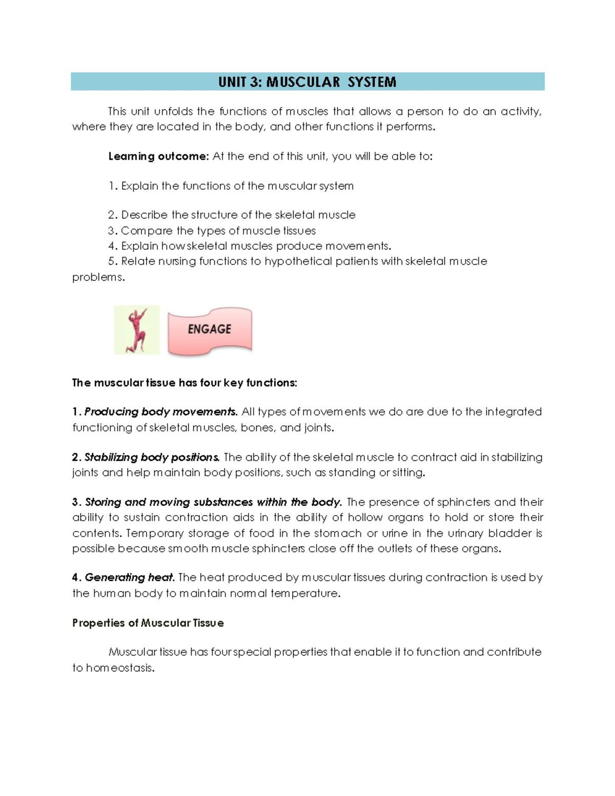 CN III UNIT 2: Overview of the Skeletal System and Its Functions - Studocu