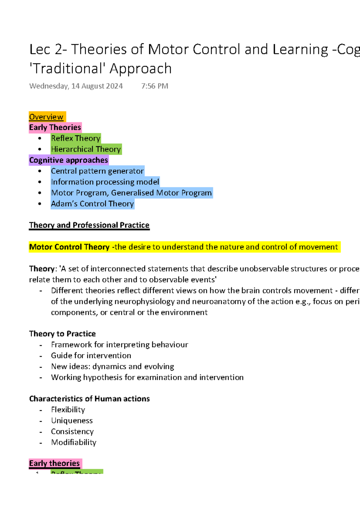 Lec 2 - Theories of Motor Control & Learning: Cognitive Traditional ...