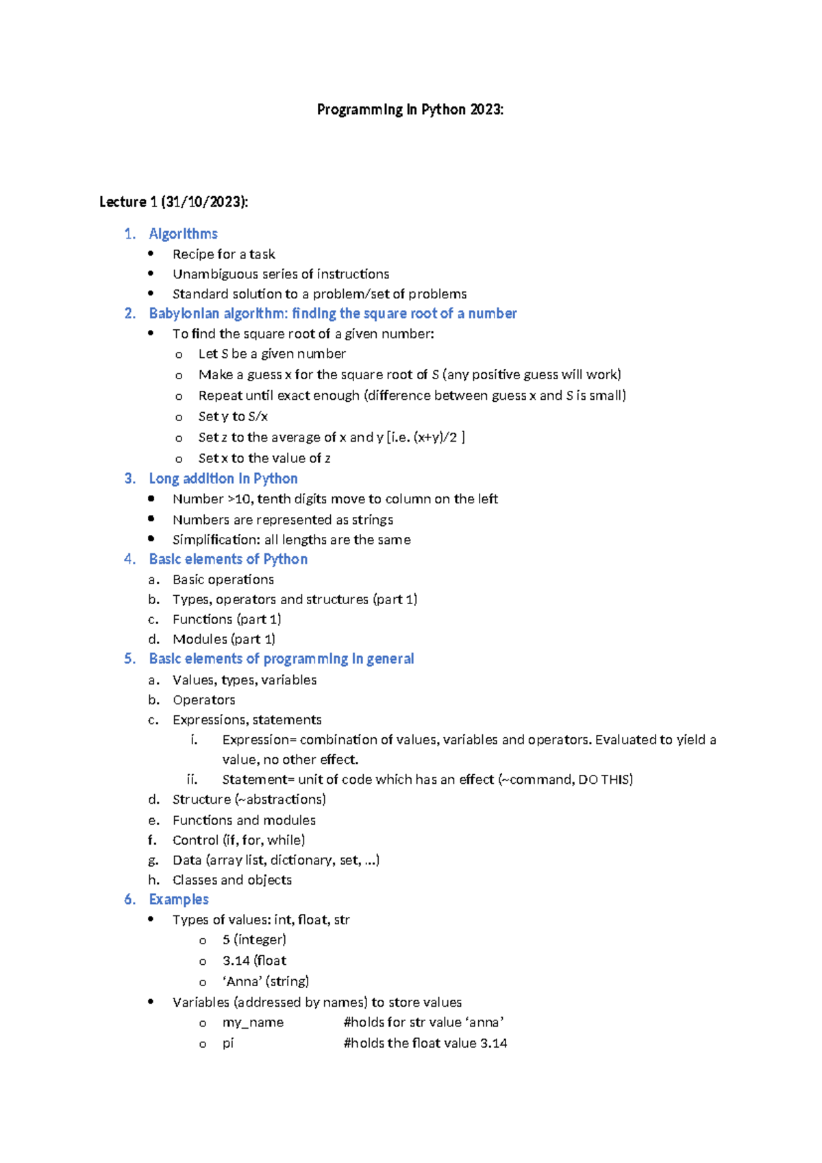 Python 2023: Lecture Notes on Algorithms and Data Structures - Studeersnel
