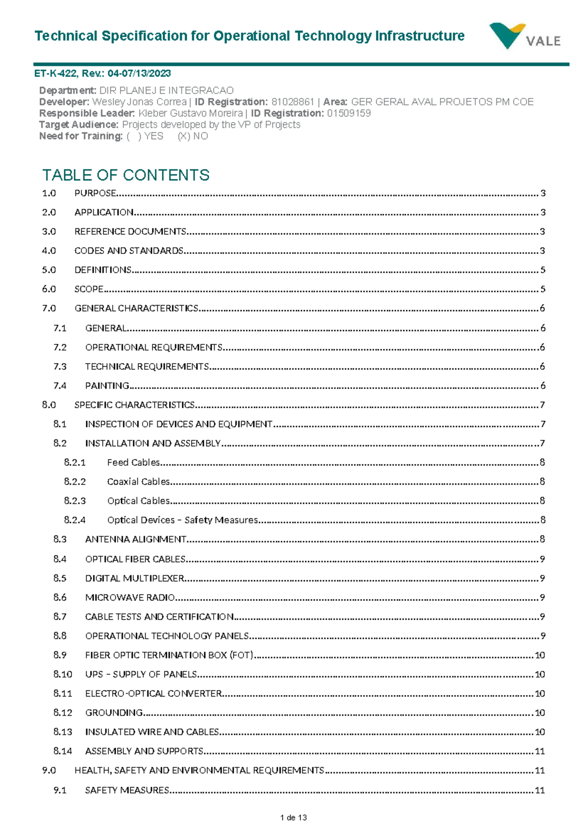 ET-K-422 Technical Specification for Operational Technology ...