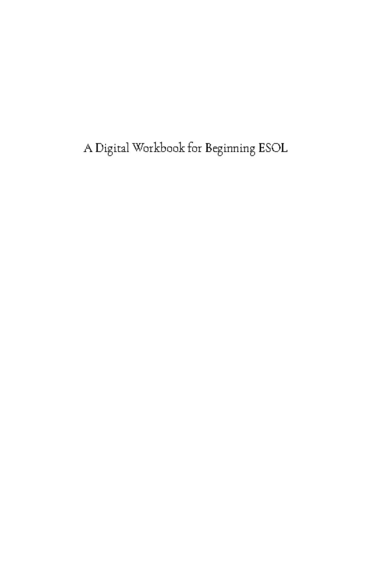 ESOL 23: Digital Workbook for Beginning ESL Students - Studocu