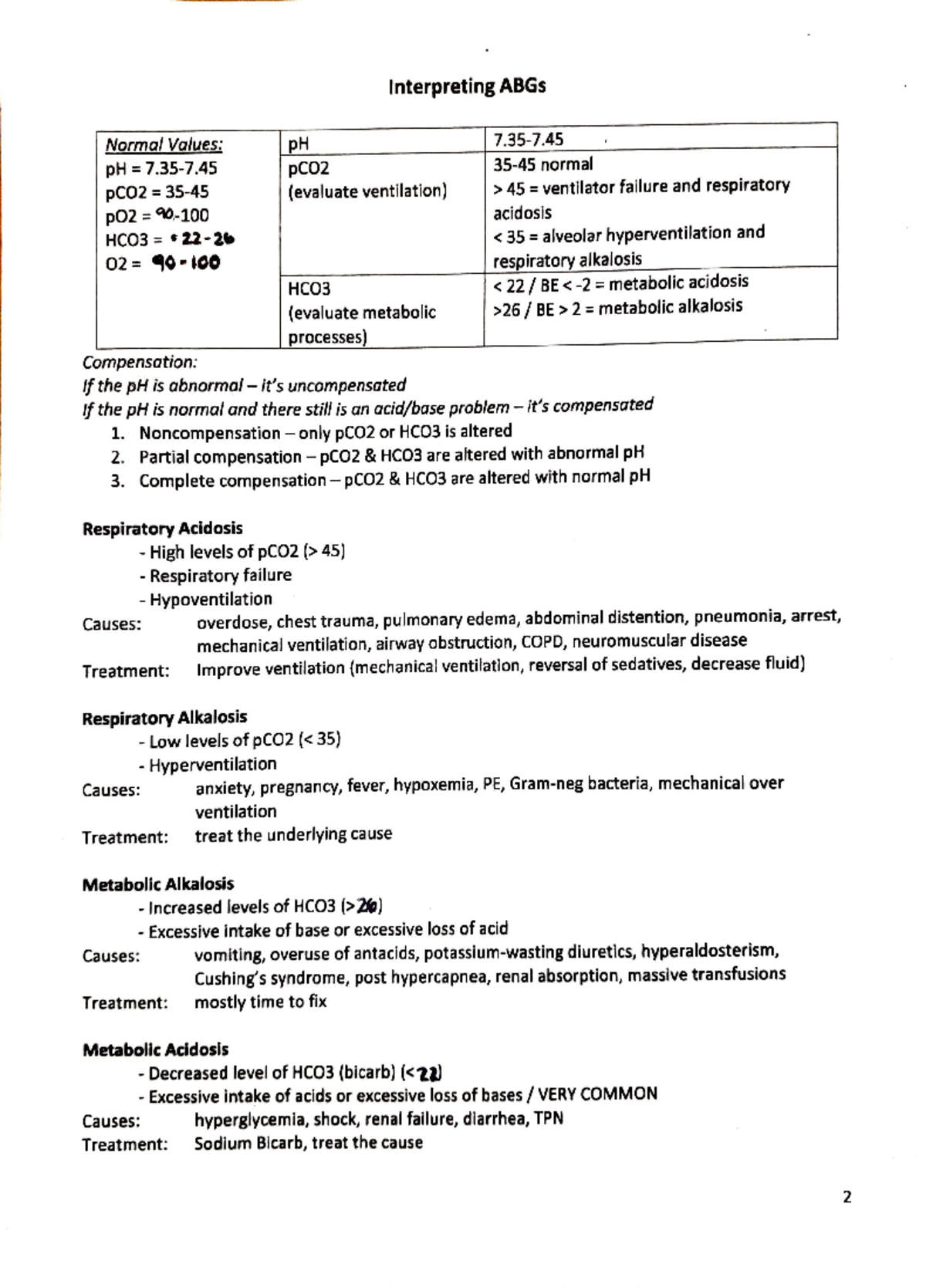 ABG interpretation - ABG's - Interpreting ABGs 7-7. Normal Values pH 7 ...
