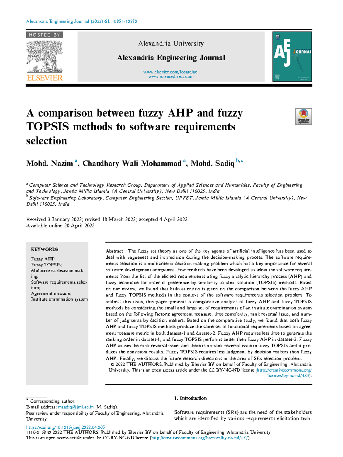 SRS Problem - Fuzzy Logic - A comparison between fuzzy AHP and fuzzy ...