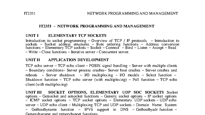 IT2351 NETWORK PROGRAMMING AND MANAGEMENT: Comprehensive Notes - Studocu