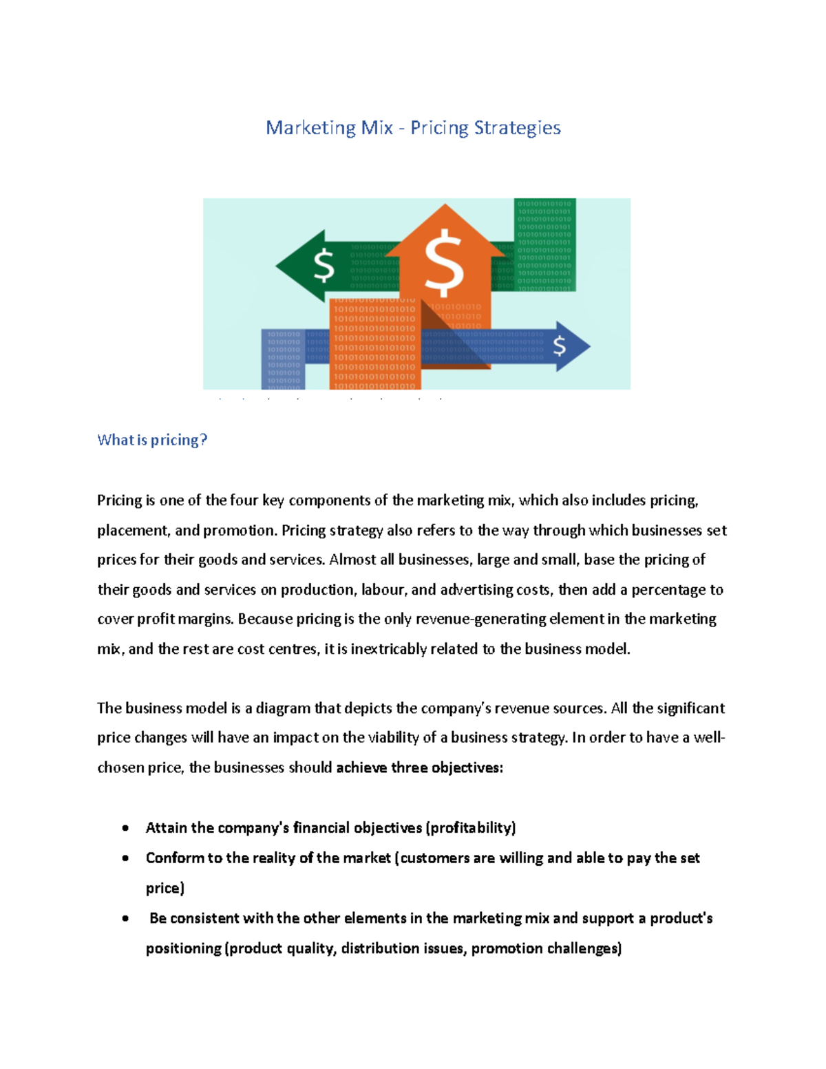 Marketing Mix - Pricing Strategies - tour 433 - Cap U - Studocu