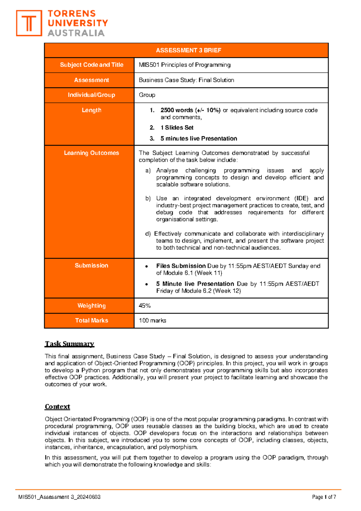 MIS501 Principles of Programming: Final Business Case Study Solution ...