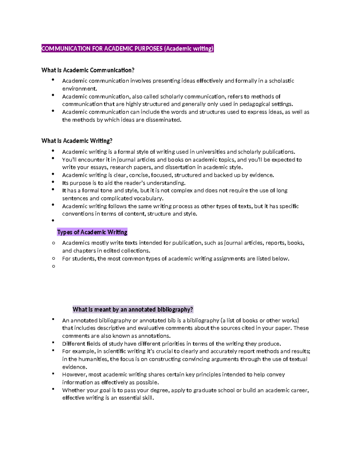 Communication FOR Academic Purposes - COMMUNICATION FOR ACADEMIC ...