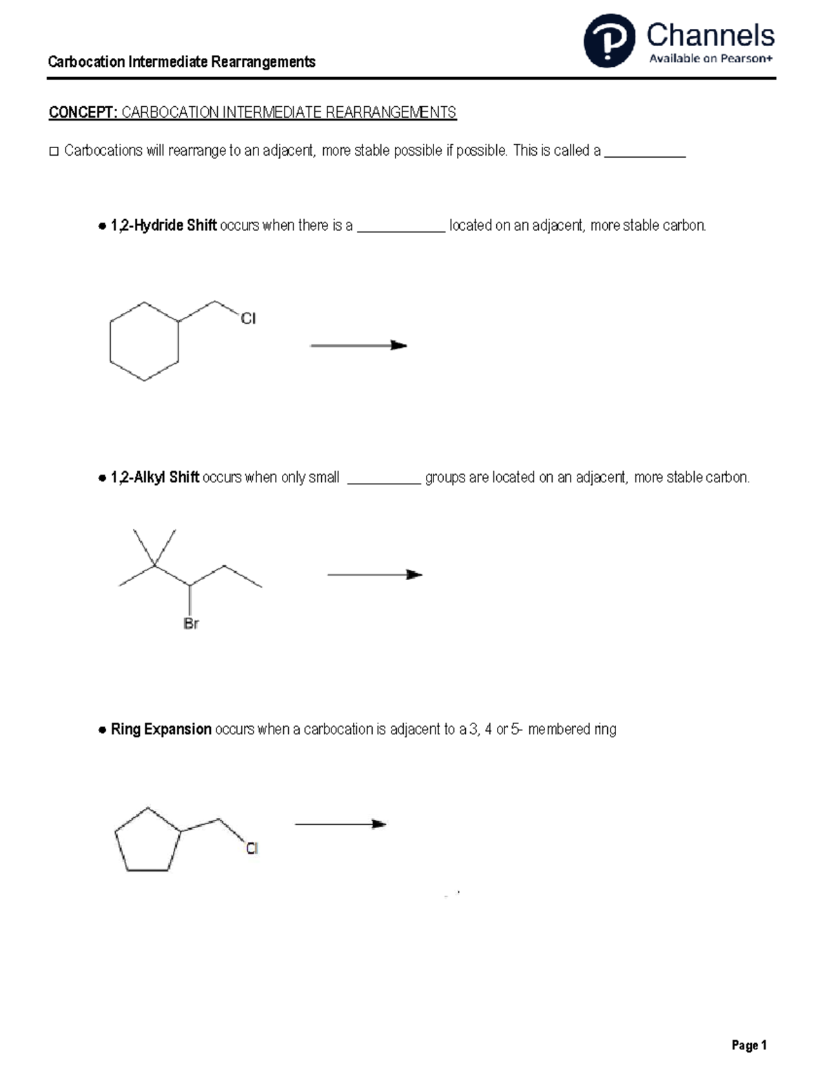 Carbocation Intermediate Rearrangements-worksheet - CONCEPT ...