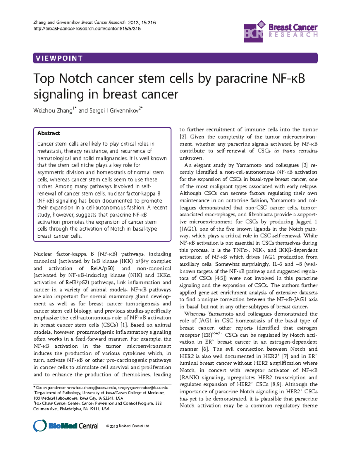 BCR3565 - Paracrine Notch Signaling in Breast Cancer Stem Cells - Studocu