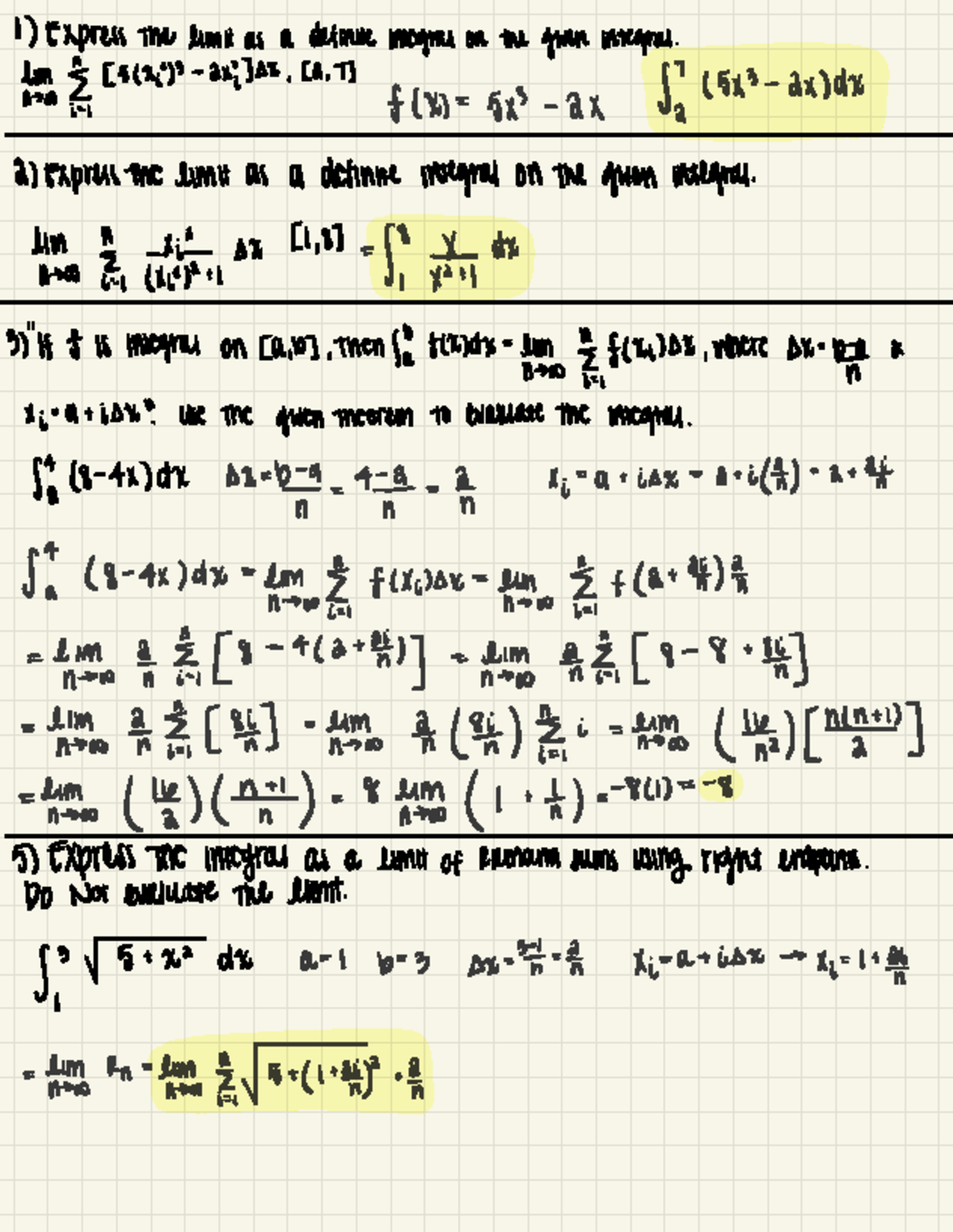 5.2 Webassign - 1) Expressthelimitas a definite integral on the gun ...