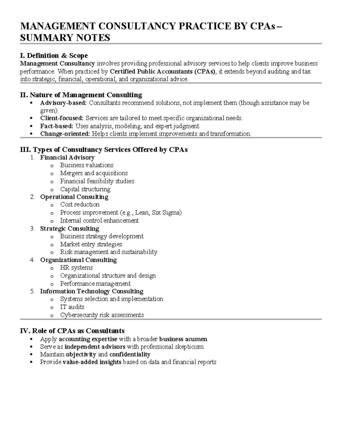 Management Consultancy Practice Summary Notes for CPAs - Studocu
