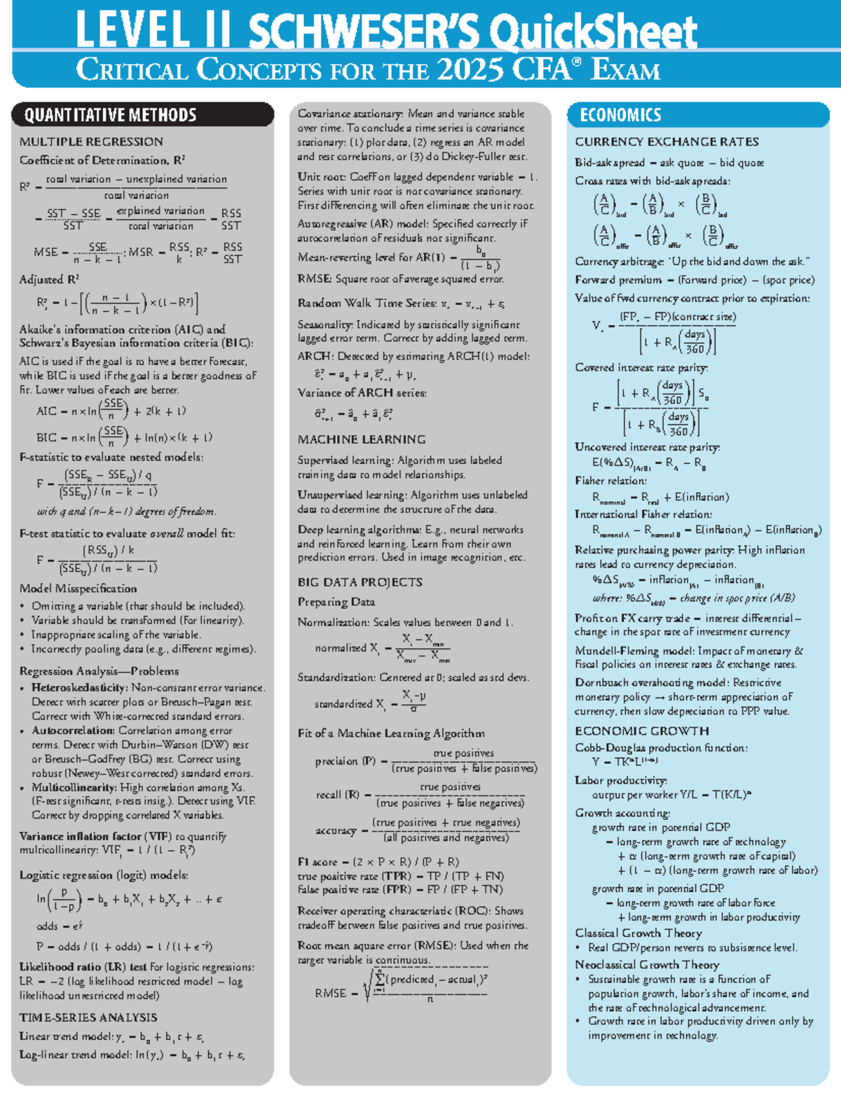 LEVEL II QuickSheet: Key Concepts for 2025 Exam in Quantitative Methods ...