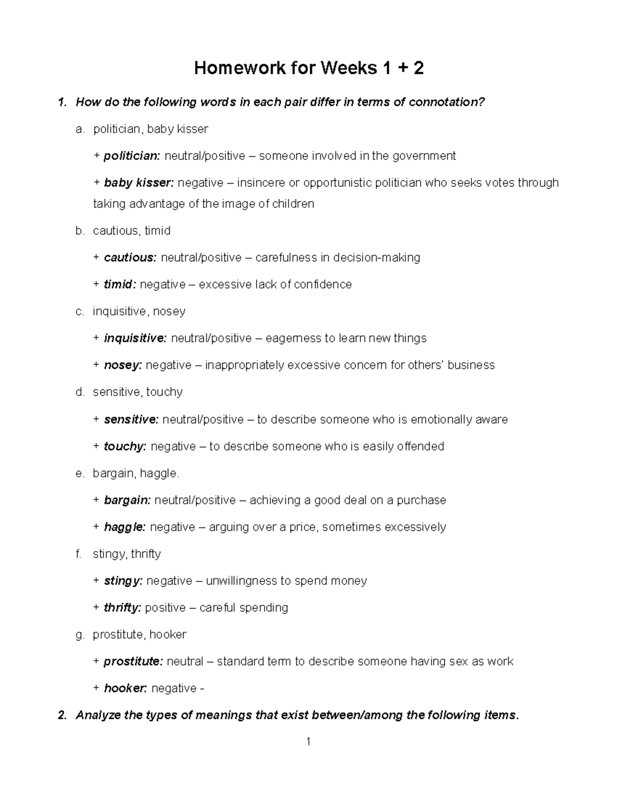 Homework for Weeks 1+2 - ................ - Homework for Weeks 1 + 2 1 ...