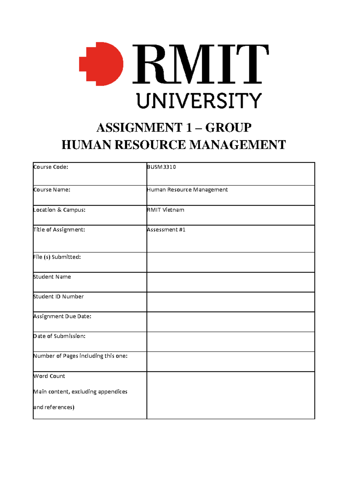 Human Resource Management Assignment 1 - BUSM3310 RMIT Insights - Studocu
