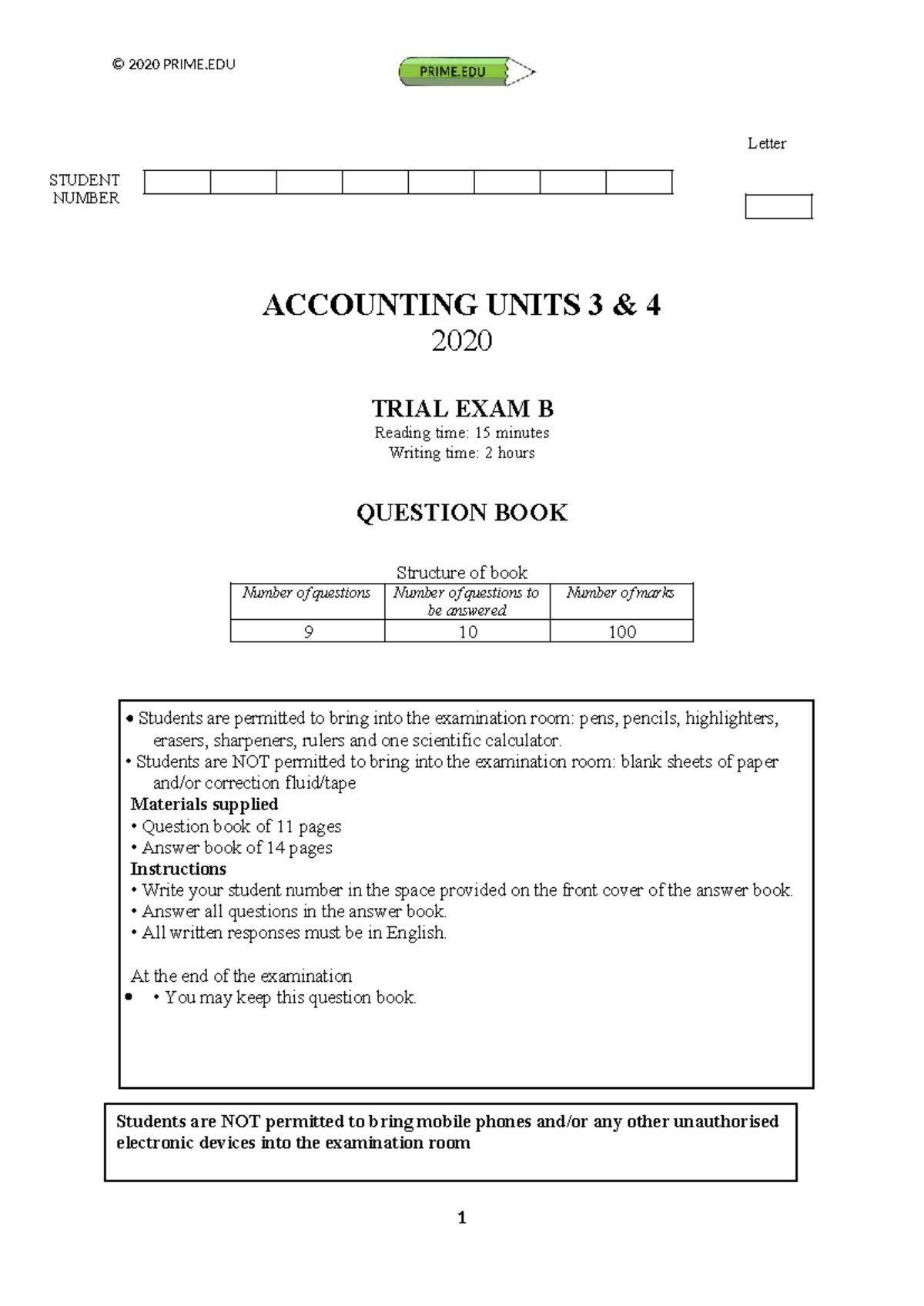 2020 PRIME.EDU Accounting Units 3 & 4 Trial Exam B Question Book - Studocu