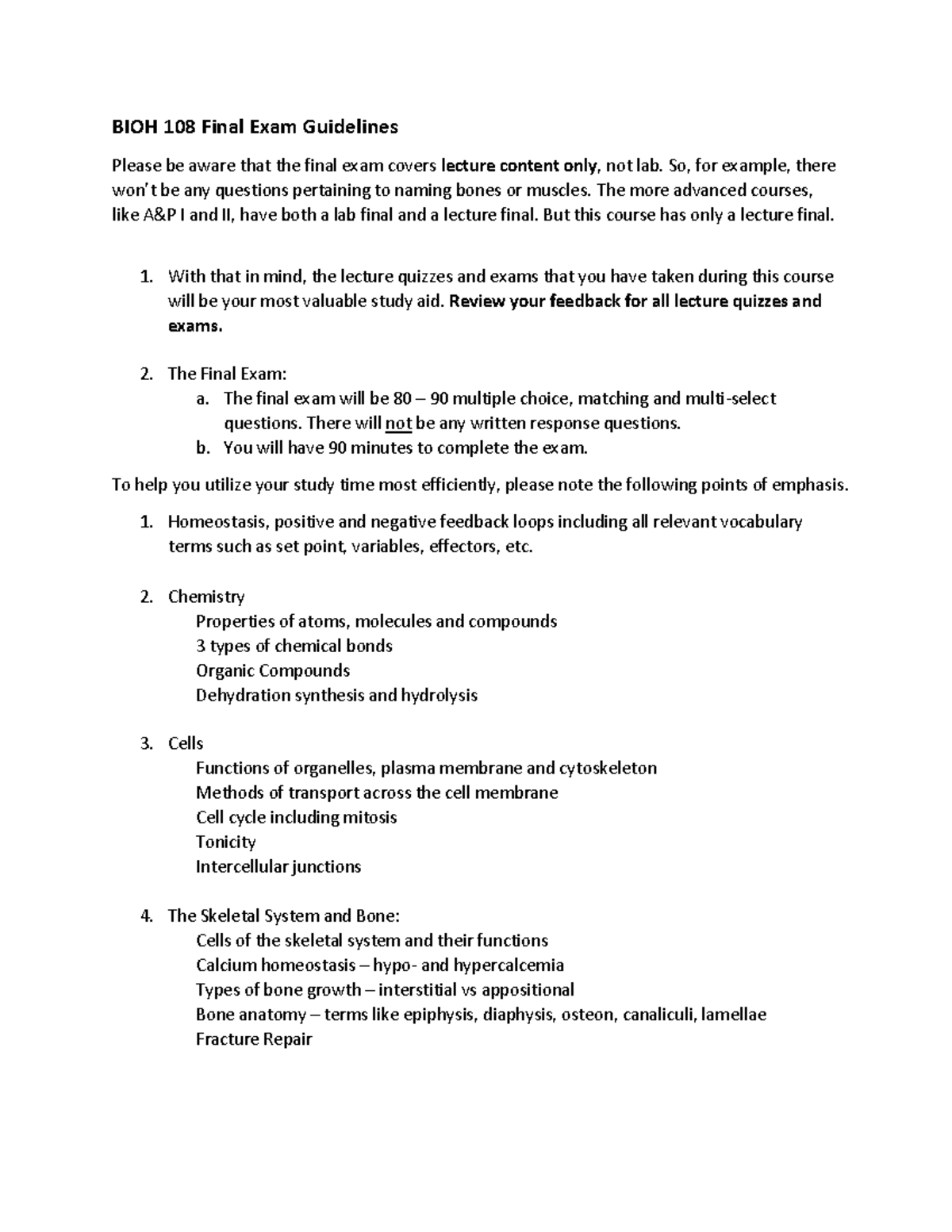 BIOH 108 Final Exam Guidelines - Studocu