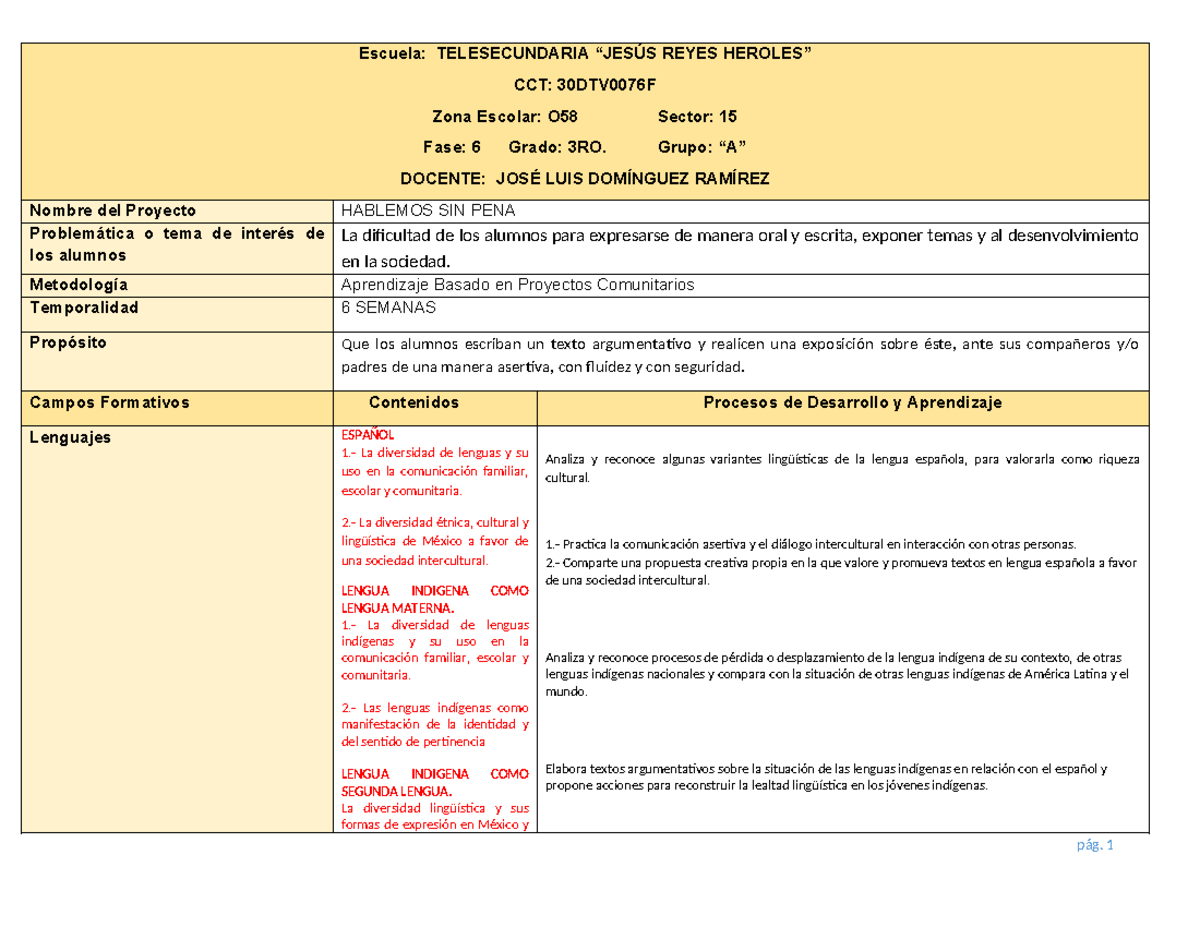 Planeación de Proyectos Comunitarios para 3RO (Lenguajes) - HABLEMOS ...