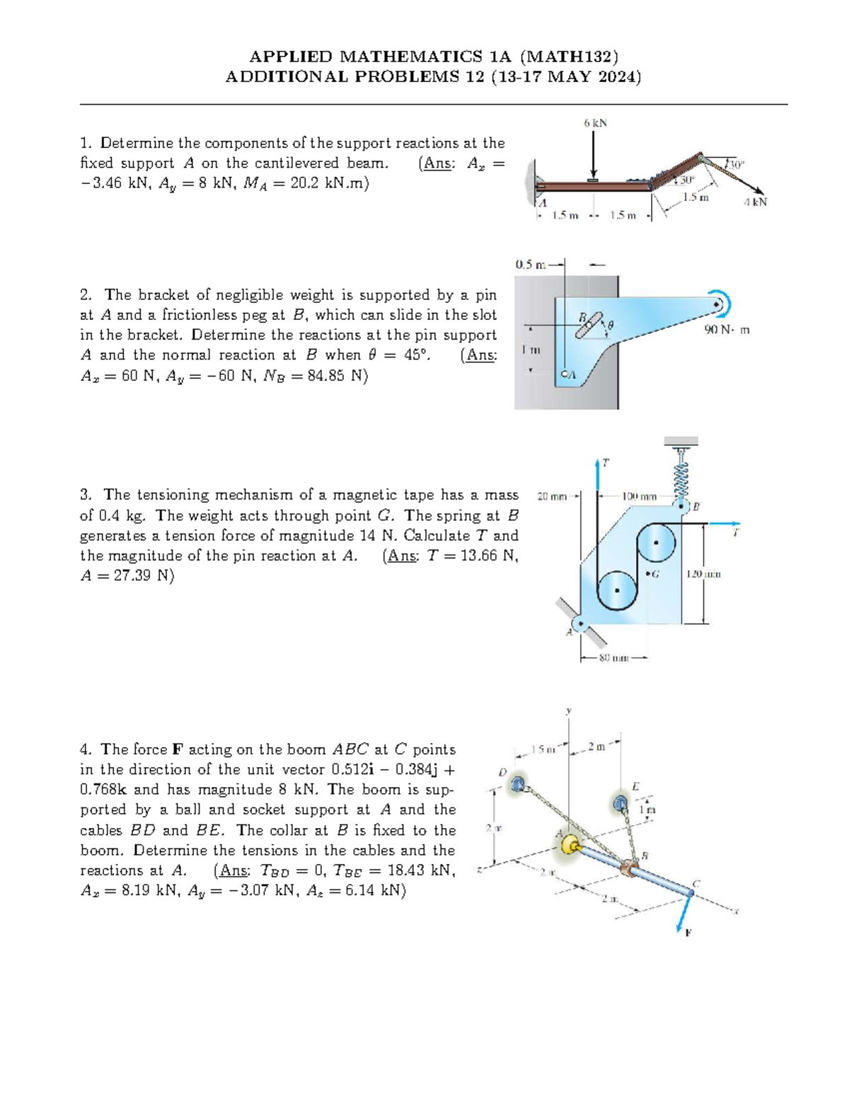 APPLIED MATHEMATICS 1A (MATH132) TUTORIAL PROBLEMS 12 (2024) - Studocu