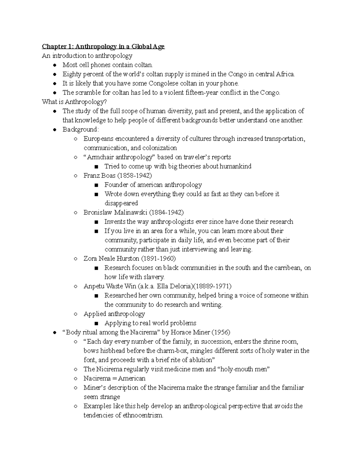 ANTH 1000 Chapter 1 & 2 Notes: Key Concepts in Anthropology - Studocu