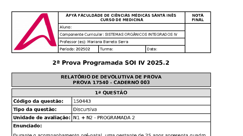 Devolutiva da 2ª Prova Programada SOI IV 2025.2 - Caderno 003 - Studocu