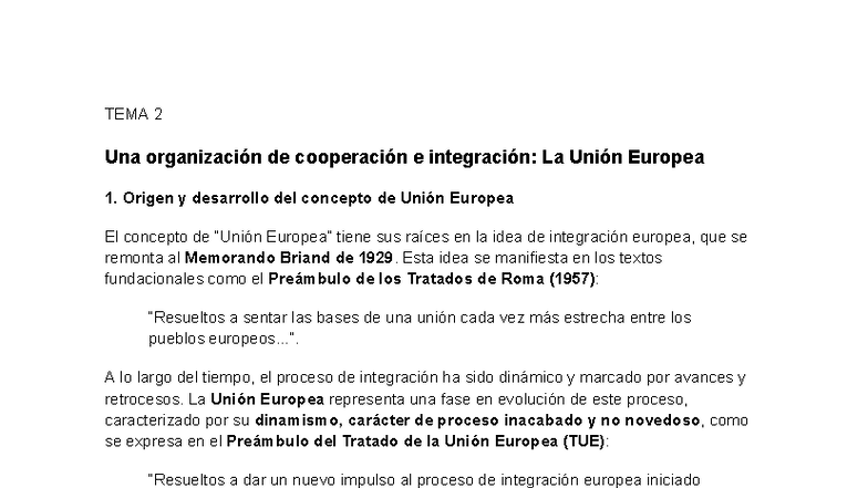 UE - TEMA 2: Origen y Desarrollo de la Unión Europea - Studocu