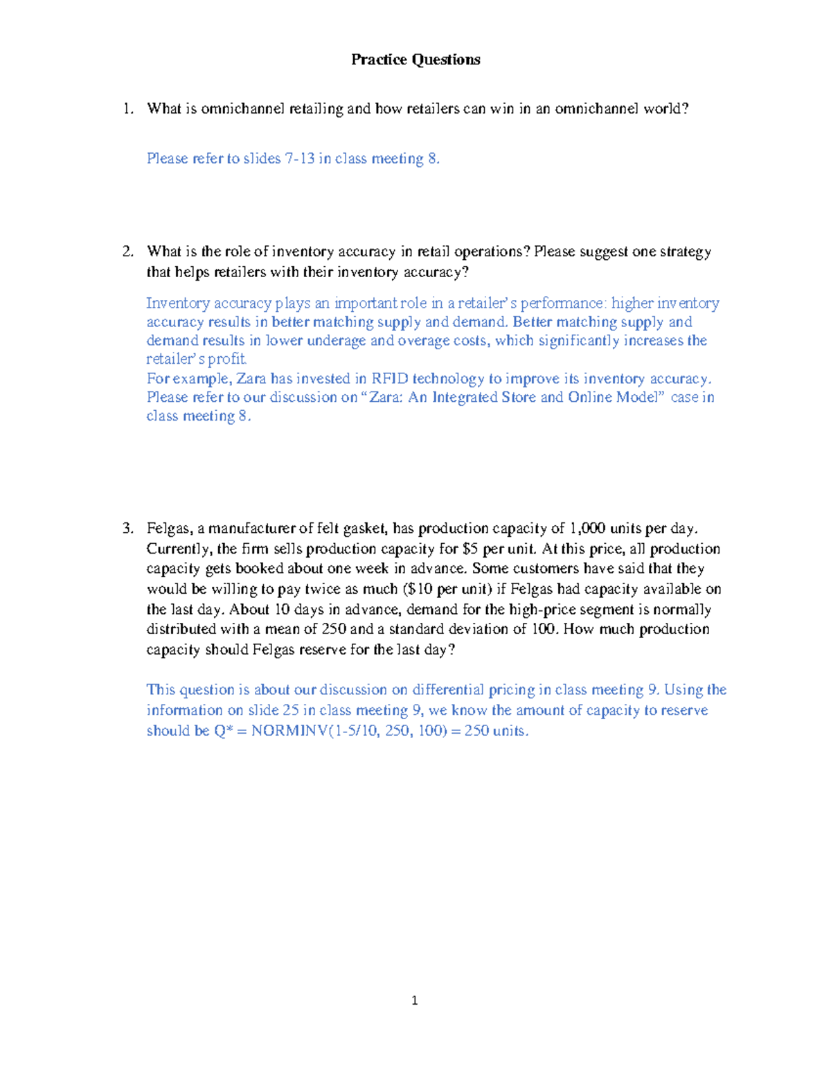 Practice Questions for Retail Management Insights (Course Code: TBD ...