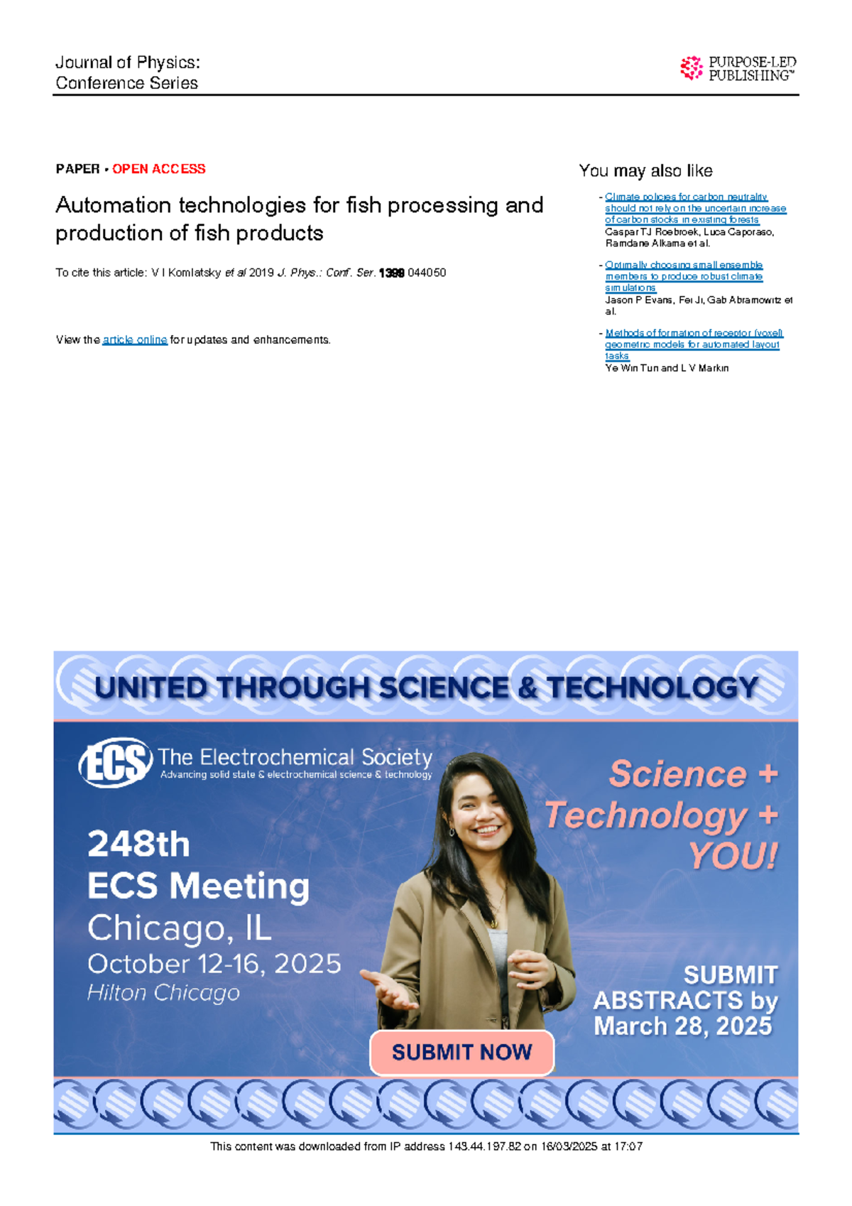 Automation Technologies in Fish Processing: J. Phys. Conf. Ser. 1399 ...