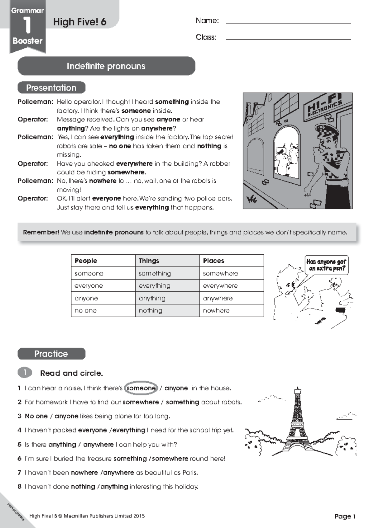 High Five! 6 Grammar Booster Worksheets - Indefinite Pronouns & Tenses ...