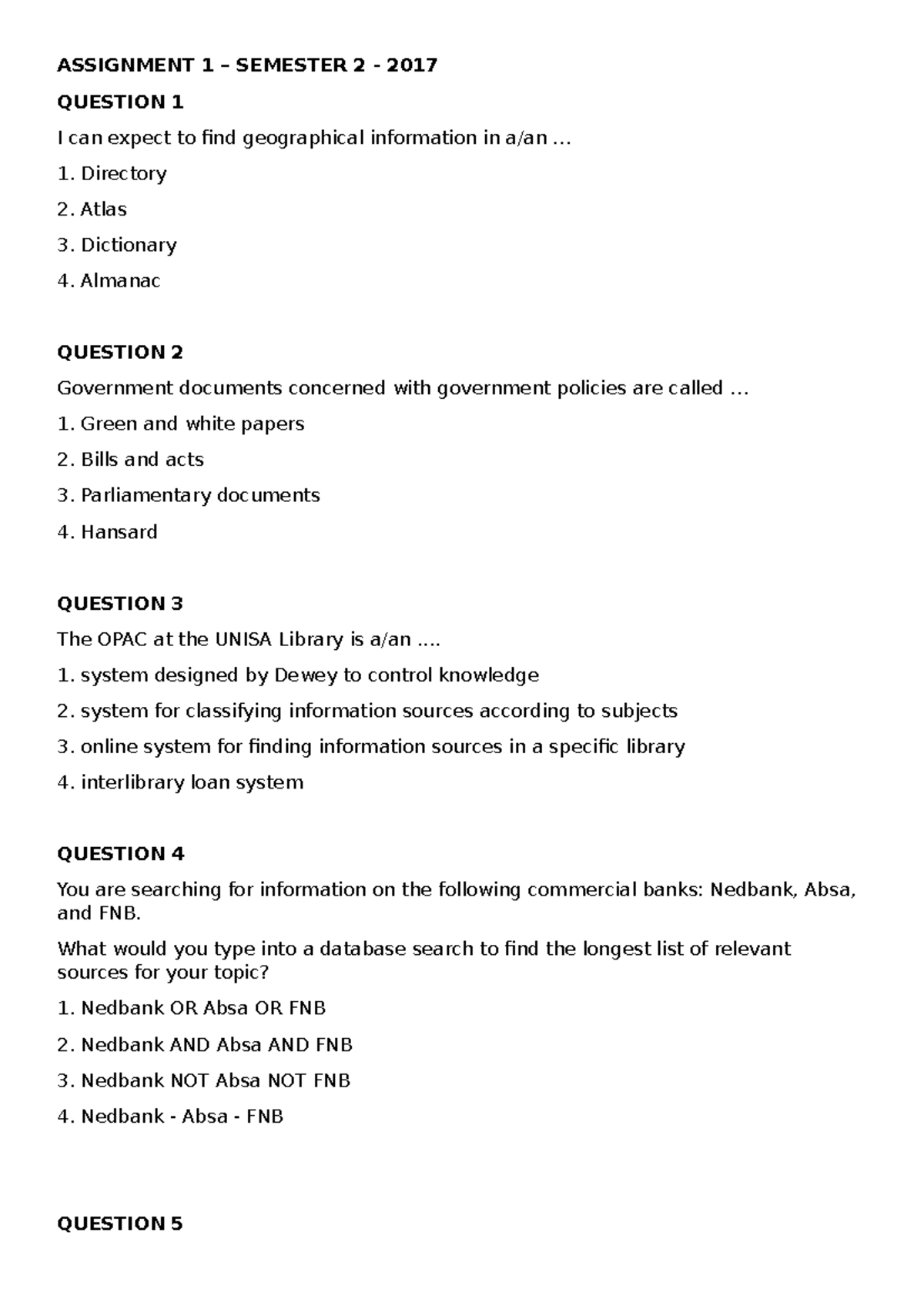 Assignment 1 - Semester 2 - 2017 - ASSIGNMENT 1 – SEMESTER 2 - 2017 ...