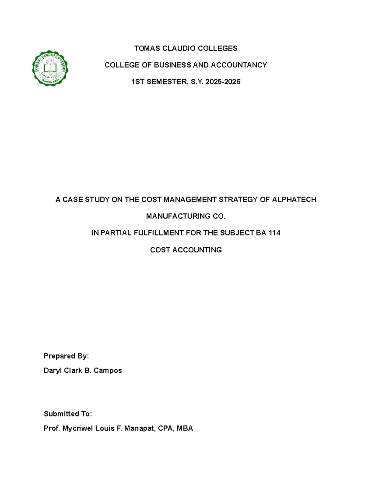 BA 114 Case Study: Cost Management Strategies at AlphaTech - Studocu