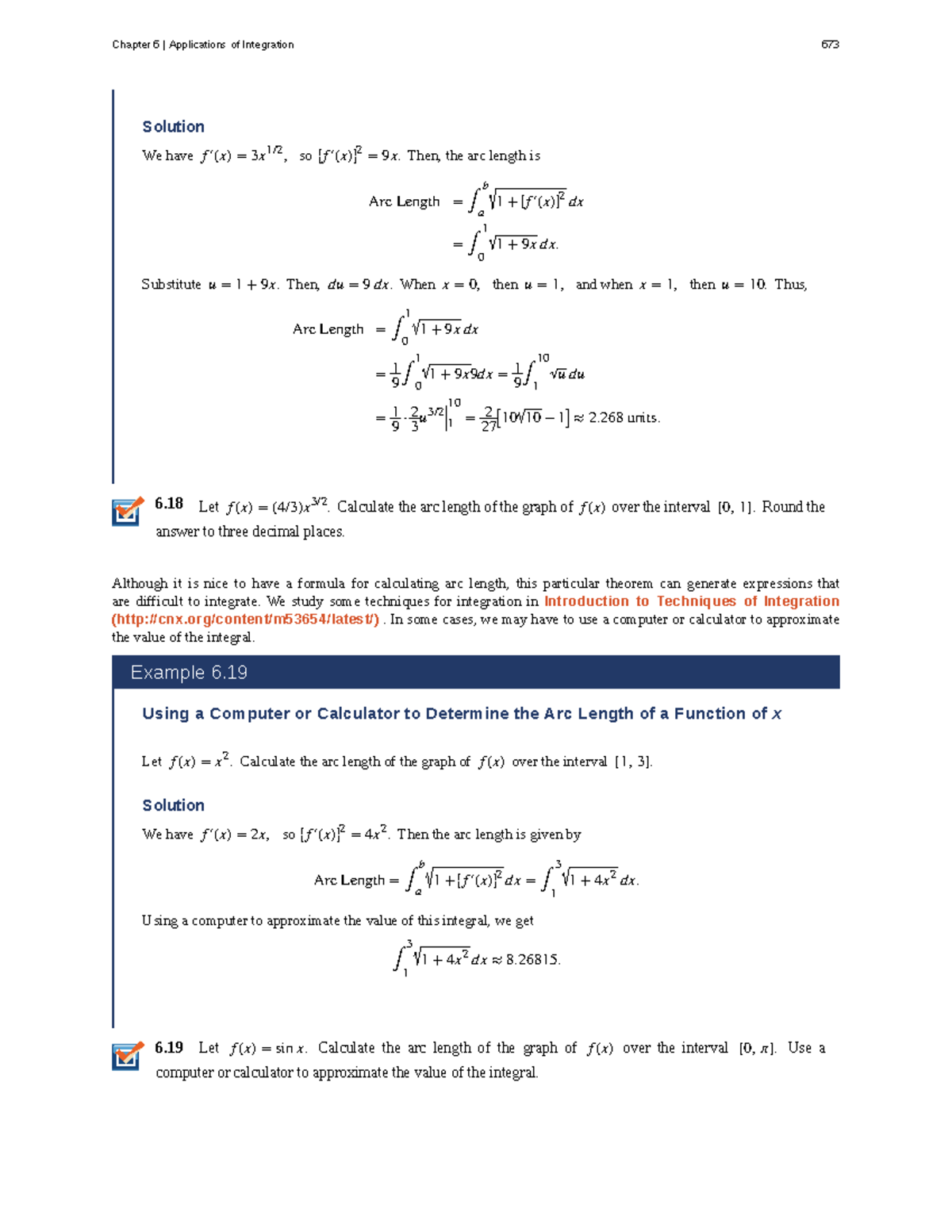 Chapter 6: Applications of Integration - Arc Length Solutions (Calc 341 ...
